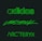 Three brand names are displayed in glowing green text against a dark background. The words are 'adidas', 'LIVESTOCK', and 'ARC'TERYX', each written in distinct styles.